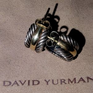 David Yurman authentic cable collection huggie hoop 14K/925 sterling silver.